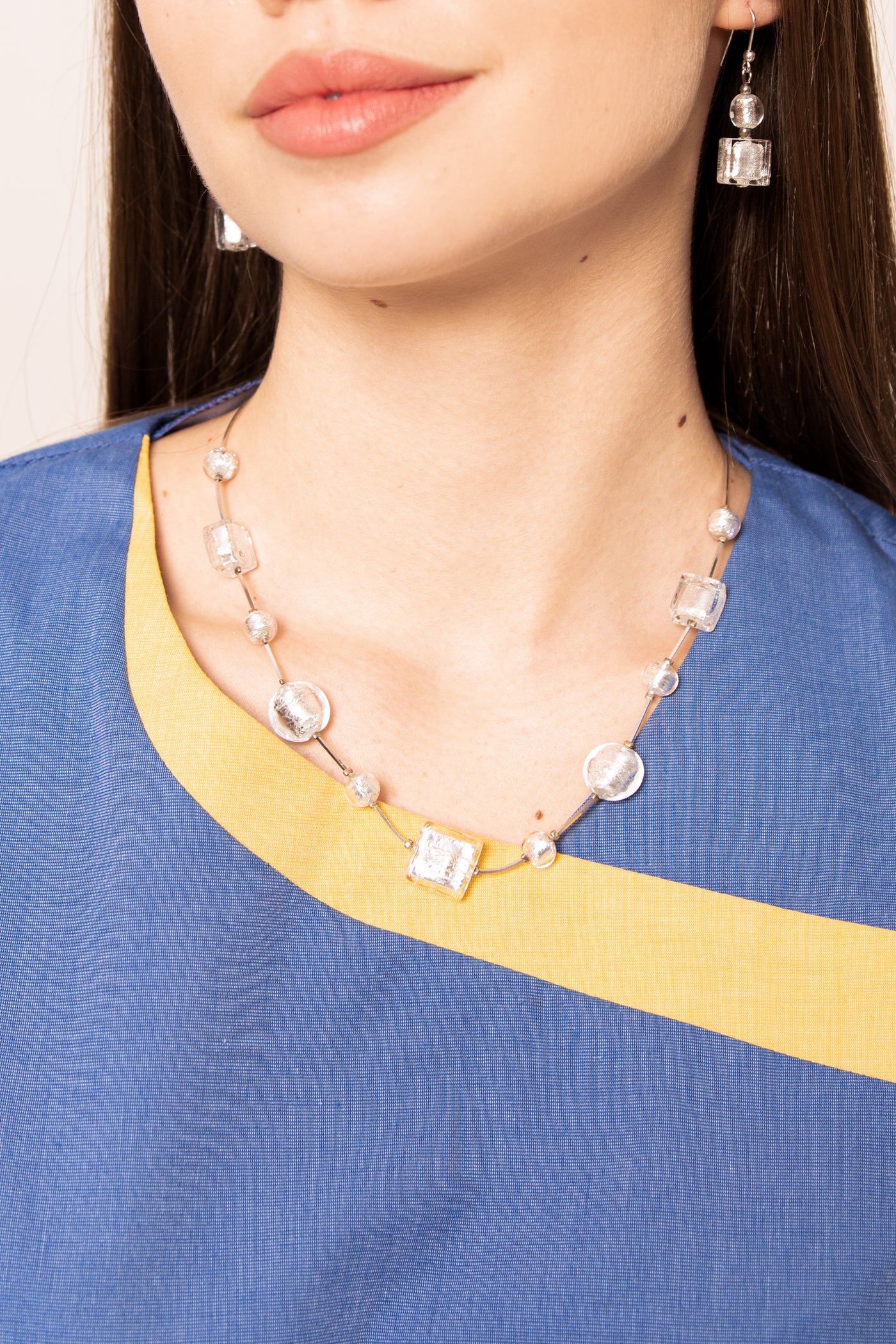 San Polo Murano Glass Necklace -Sliver color
